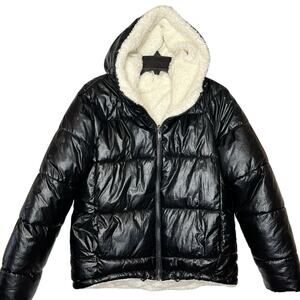 Anthropologie x NVLT Black‎ & Ivory Reversible Teddy Sherpa Lined Puffer Medium